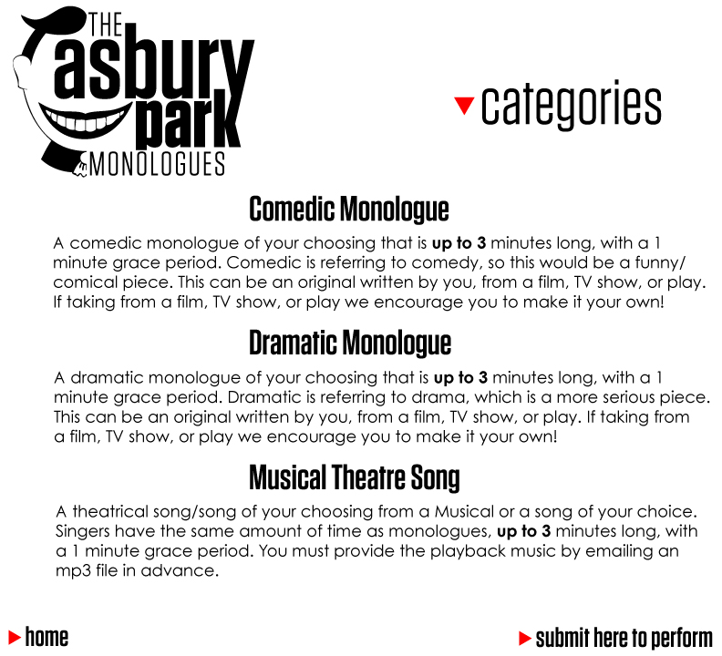 The Asbury Park Monologues - Categories
